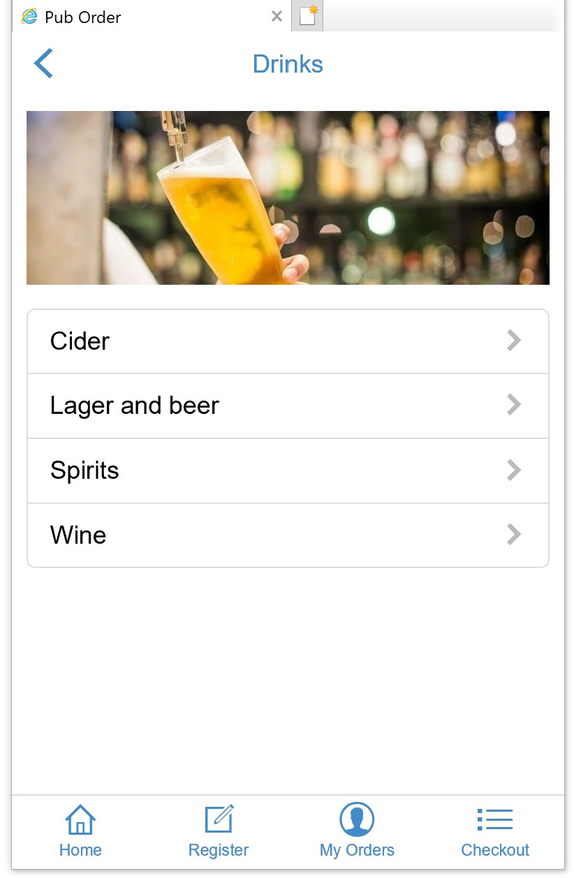 phone-drinks-menu pub order - drinks menu