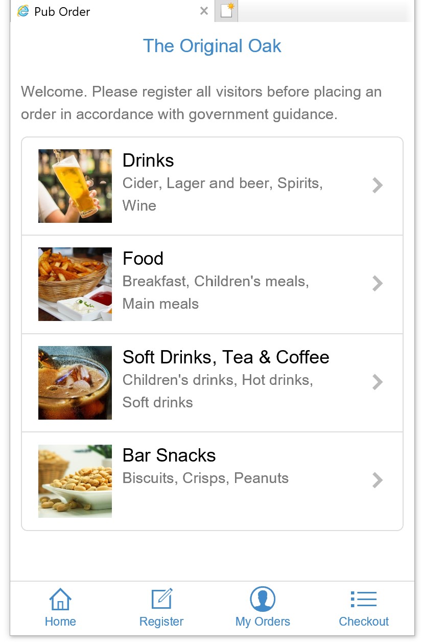 phone-main-menu pub order - customer main menu